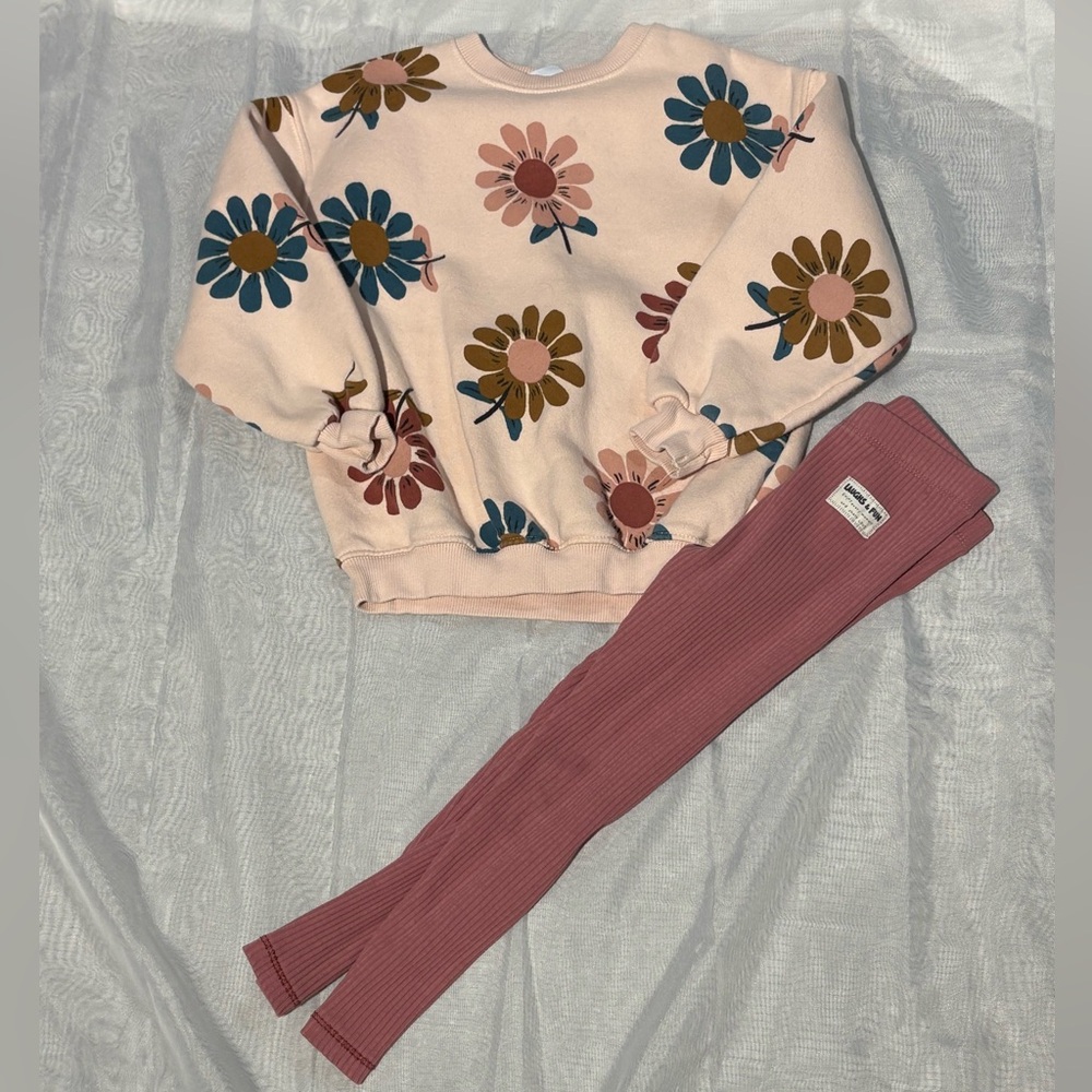 Zara girls size 4-5 floral sweatshirt and ribbed leggings set